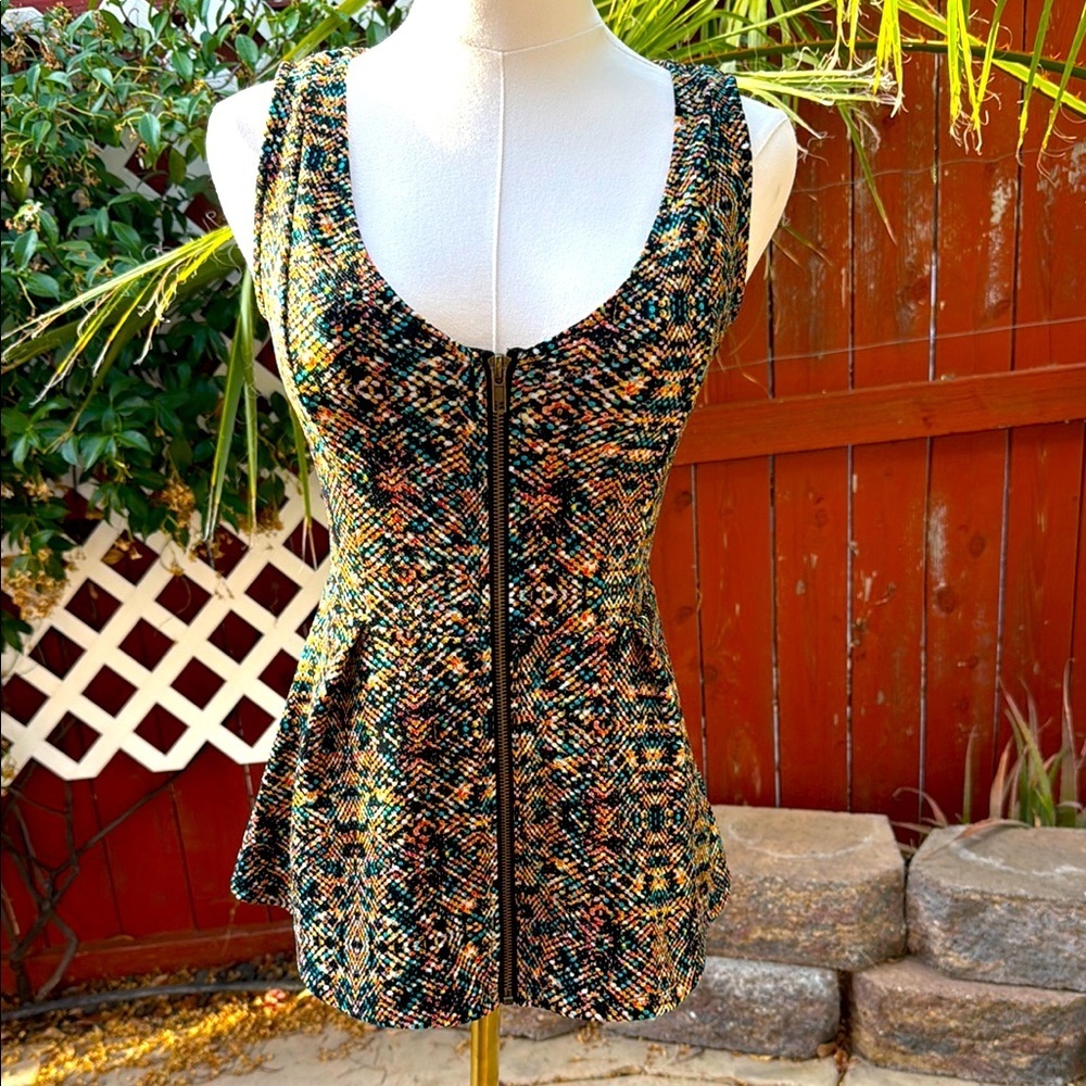 Bongo Multicolor Sleeveless Peplum Top